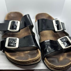 Black Patent Birkenstock Arizona Footbed Slide Sandal 39